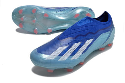 Men's Adidas X Crazyfast.1 Laceless FG Firm Ground Low-Tops Football Boots - Blue/White/Jade
