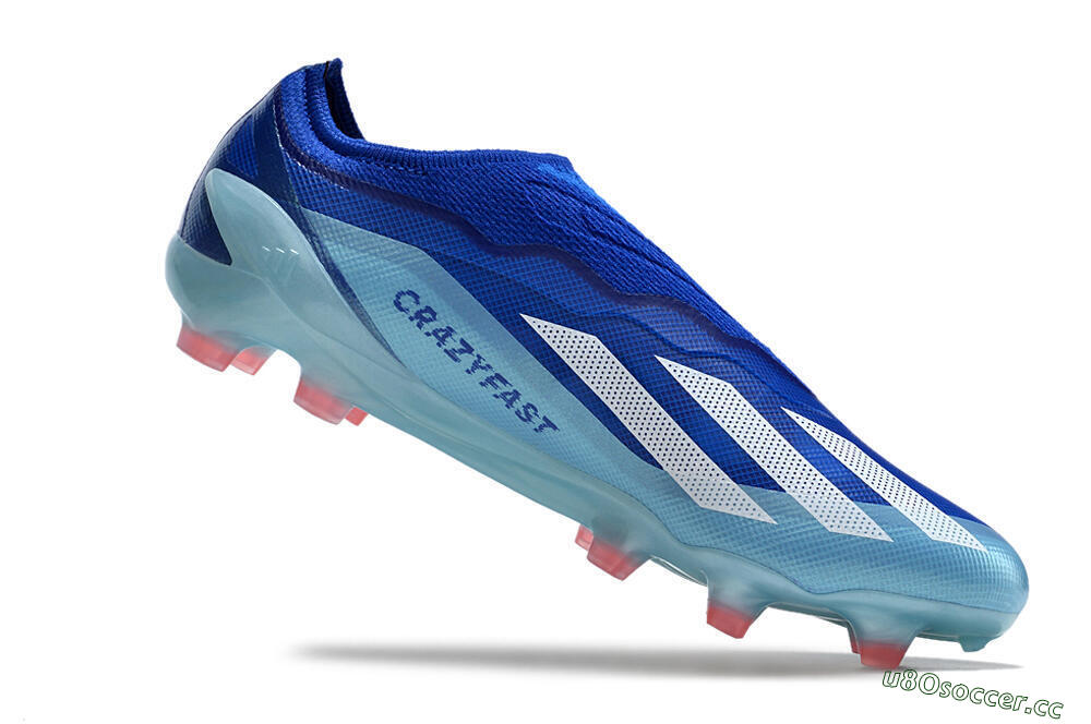 Men's Adidas X Crazyfast.1 Laceless FG Firm Ground Low-Tops Football Boots - Blue/White/Jade 4