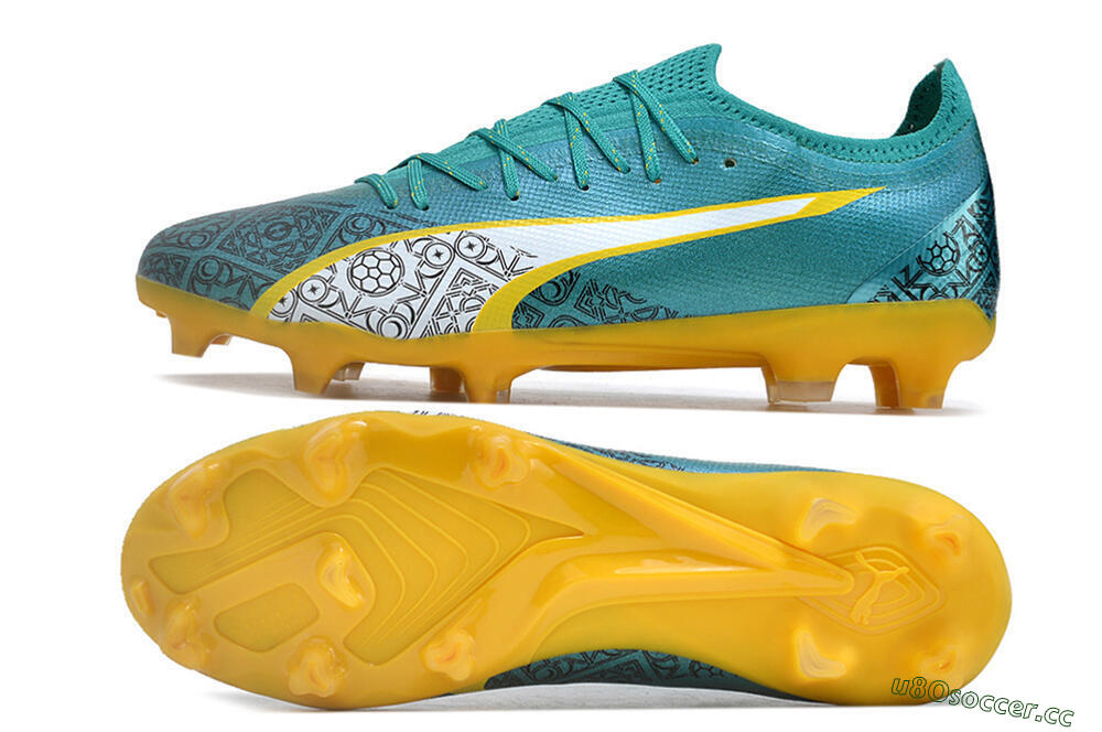 Men's Puma Ultra Ultimate FG Firm Ground Low-Tops Football Boots - Jade/White/Yellow 1