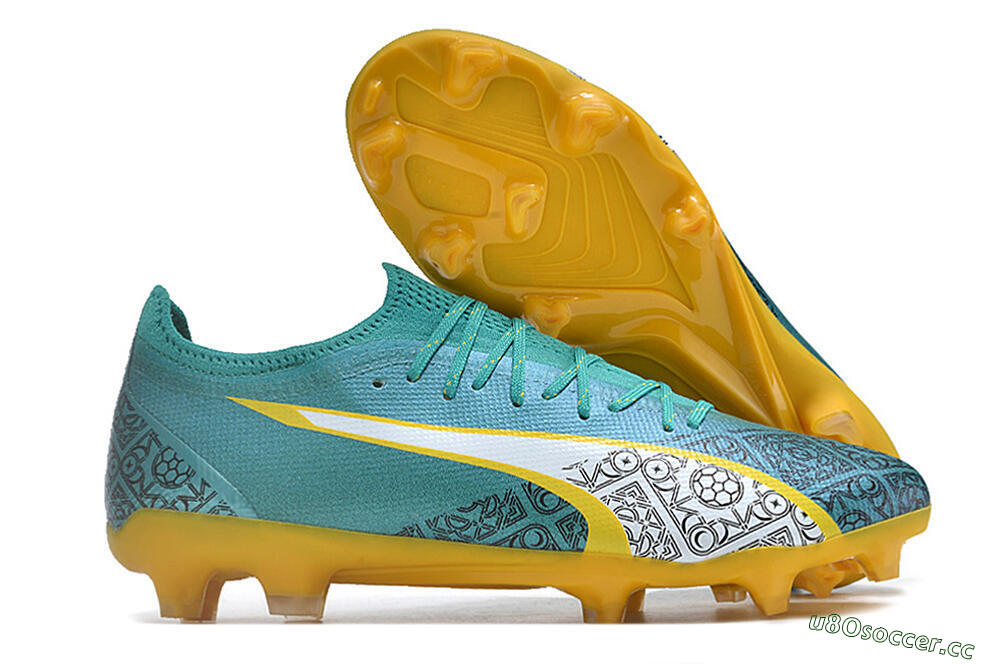 Men's Puma Ultra Ultimate FG Firm Ground Low-Tops Football Boots - Jade/White/Yellow 2