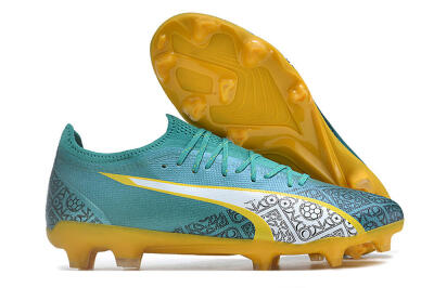 Men's Puma Ultra Ultimate FG Firm Ground Low-Tops Football Boots - Jade/White/Yellow