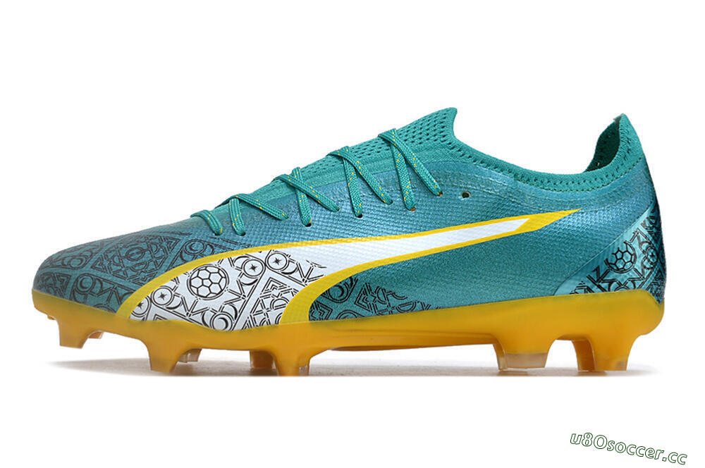 Men's Puma Ultra Ultimate FG Firm Ground Low-Tops Football Boots - Jade/White/Yellow 0