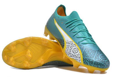 Men's Puma Ultra Ultimate FG Firm Ground Low-Tops Football Boots - Jade/White/Yellow