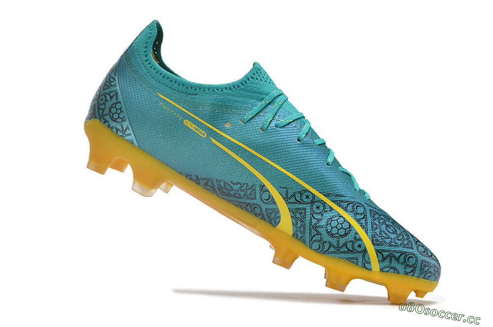 Men's Puma Ultra Ultimate FG Firm Ground Low-Tops Football Boots - Jade/White/Yellow 4