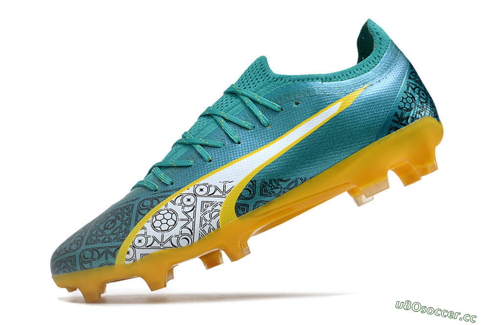 Men's Puma Ultra Ultimate FG Firm Ground Low-Tops Football Boots - Jade/White/Yellow 5