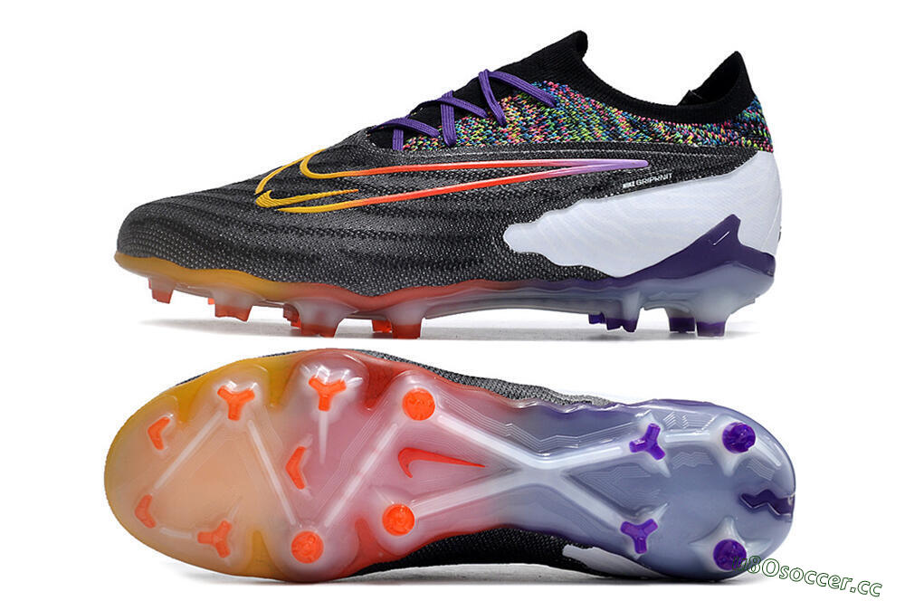Unisex Nike Phantom GX Elite FG Firm Ground Low-Tops Football Boots - Black/Purple/Rainbow 1
