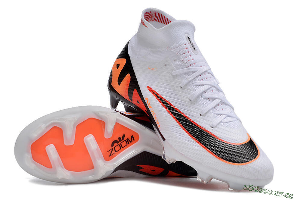 Unisex Nike Air Zoom Mercurial Superfly 9 Elite FG Firm Ground High-Tops Football Boots - White/Orange/Black 3