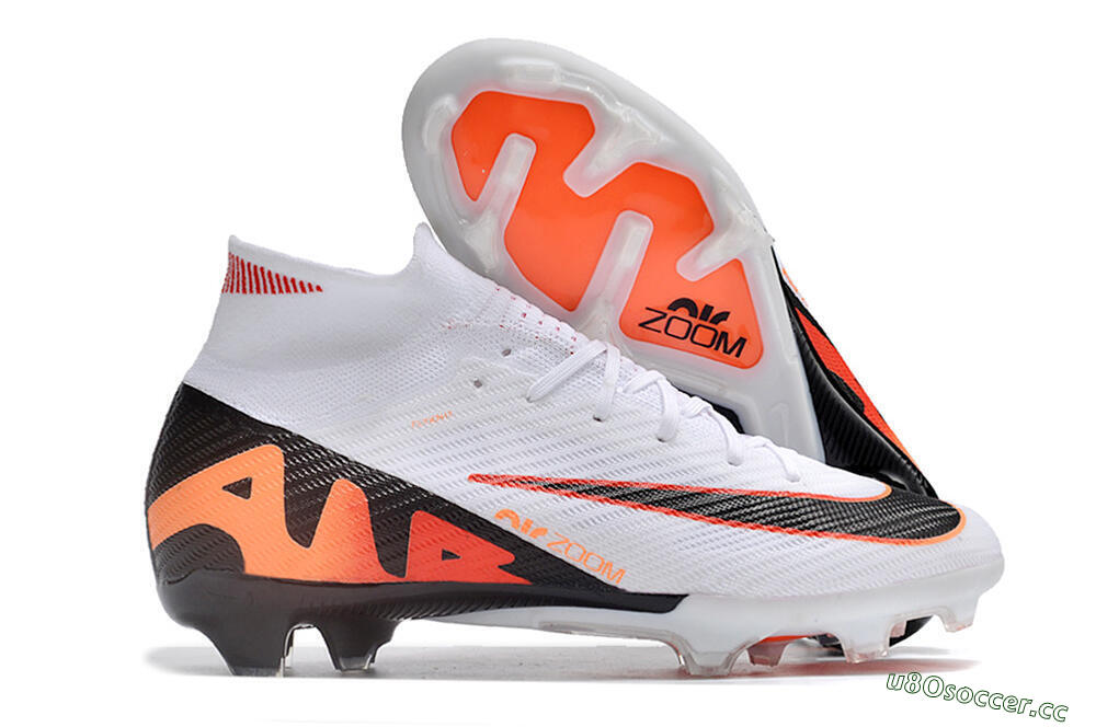 Unisex Nike Air Zoom Mercurial Superfly 9 Elite FG Firm Ground High-Tops Football Boots - White/Orange/Black 2