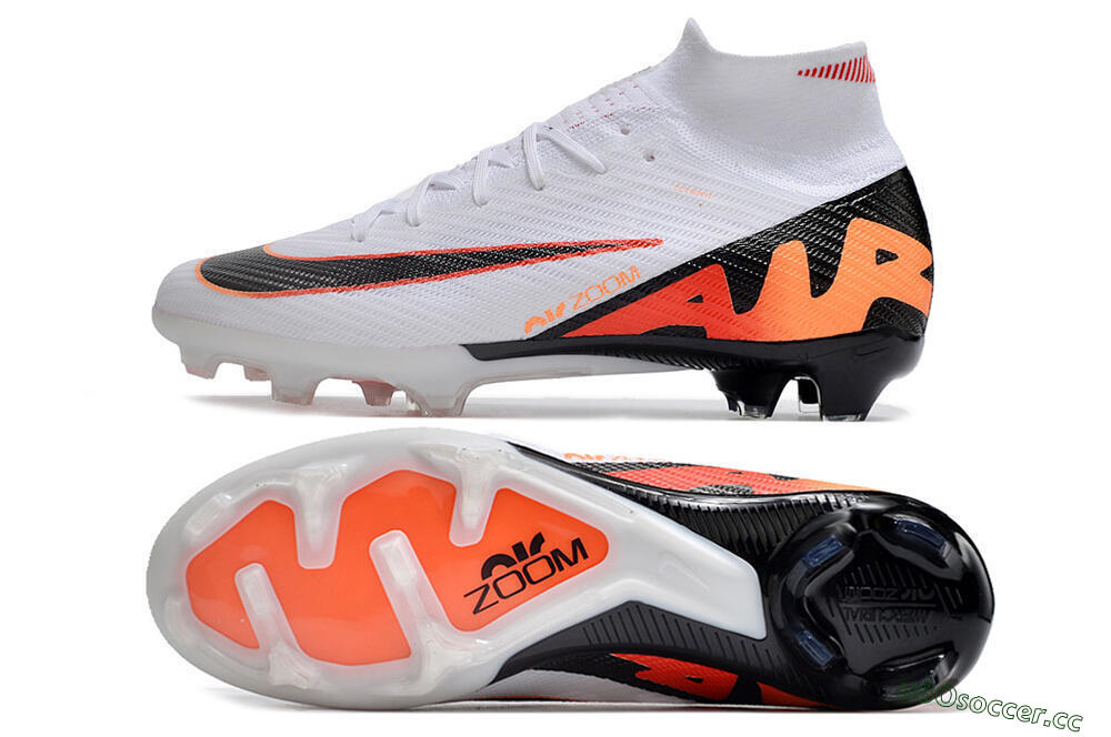 Unisex Nike Air Zoom Mercurial Superfly 9 Elite FG Firm Ground High-Tops Football Boots - White/Orange/Black 1