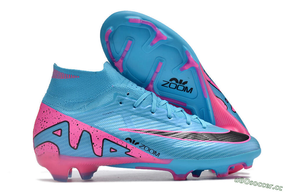 Unisex Nike Air Zoom Mercurial Superfly 9 Elite FG Firm Ground High-Tops Football Boots - Blue/Pink/Black 2