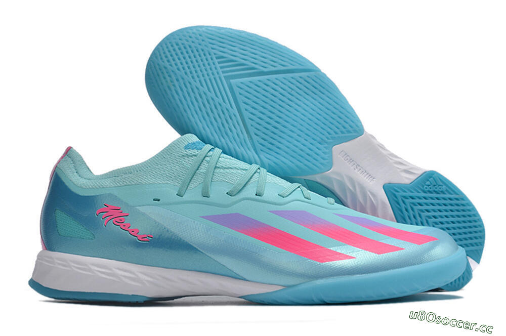 Men's Adidas X Crazyfast.1 IC Indoor & Futsal Low-Tops Football Shoes - Jade/Pink/Purple 2