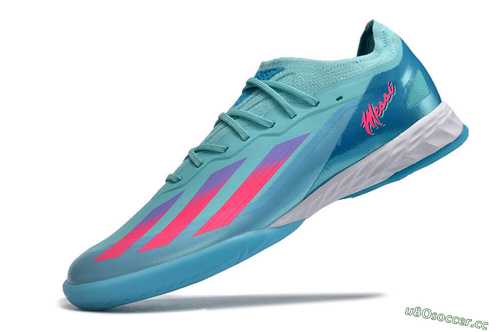 Men's Adidas X Crazyfast.1 IC Indoor & Futsal Low-Tops Football Shoes - Jade/Pink/Purple 5