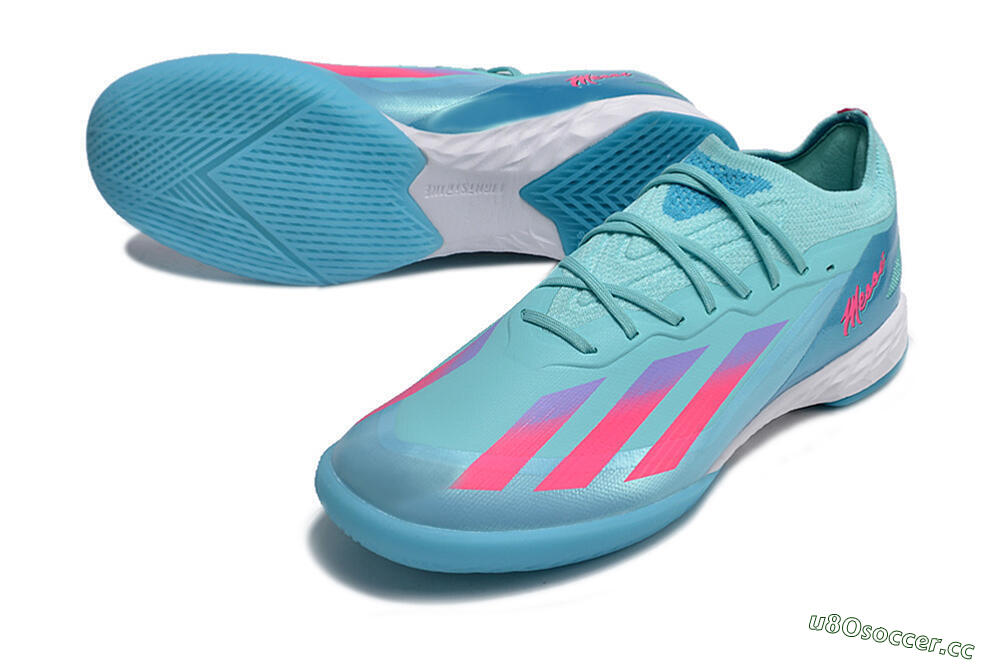 Men's Adidas X Crazyfast.1 IC Indoor & Futsal Low-Tops Football Shoes - Jade/Pink/Purple 3