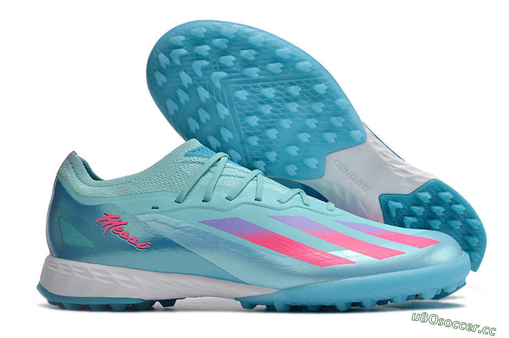 Men's Adidas X Crazyfast.1 TF Artificial Turf Low-Tops Football Shoes - Jade/Pink/Purple 2