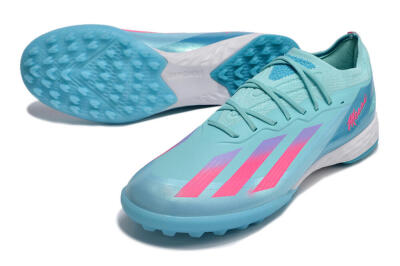 Men's Adidas X Crazyfast.1 TF Artificial Turf Low-Tops Football Shoes - Jade/Pink/Purple