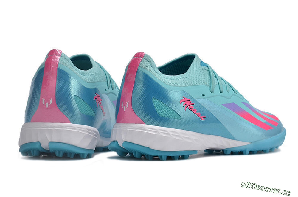 Men's Adidas X Crazyfast.1 TF Artificial Turf Low-Tops Football Shoes - Jade/Pink/Purple 4