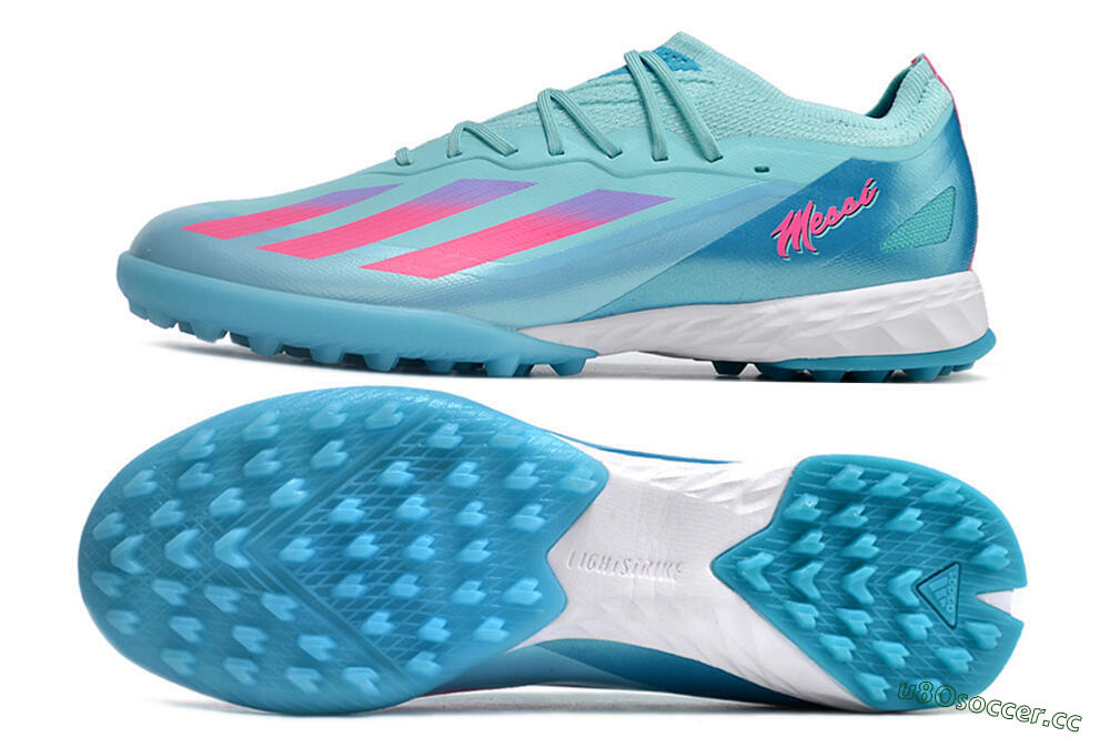 Men's Adidas X Crazyfast.1 TF Artificial Turf Low-Tops Football Shoes - Jade/Pink/Purple 1