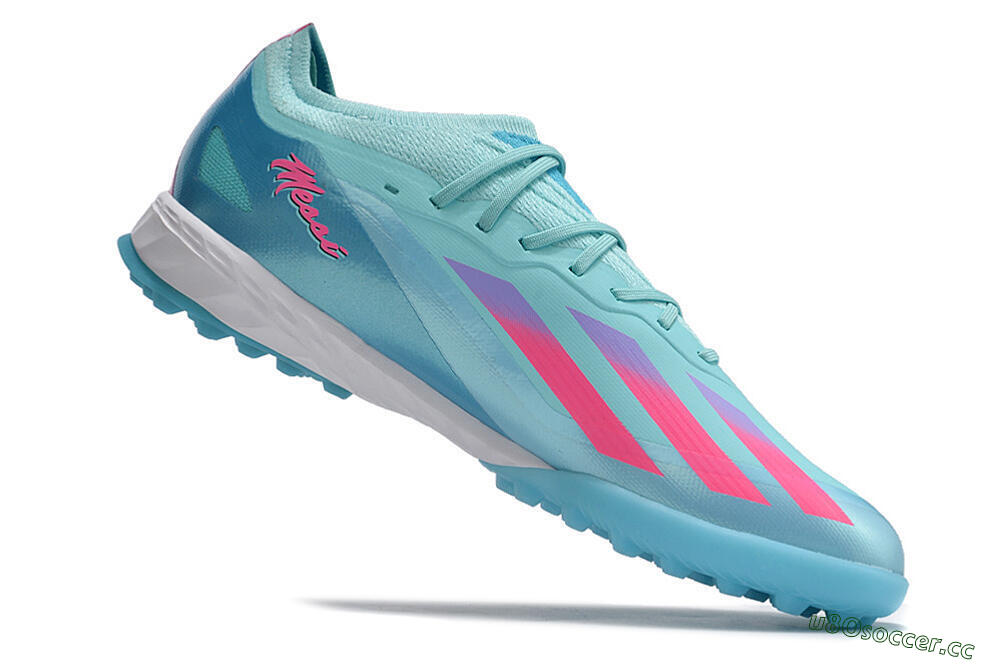 Men's Adidas X Crazyfast.1 TF Artificial Turf Low-Tops Football Shoes - Jade/Pink/Purple 5