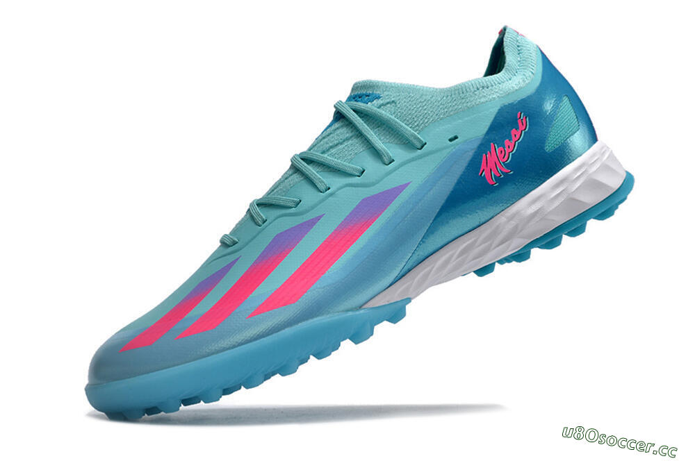Men's Adidas X Crazyfast.1 TF Artificial Turf Low-Tops Football Shoes - Jade/Pink/Purple 6