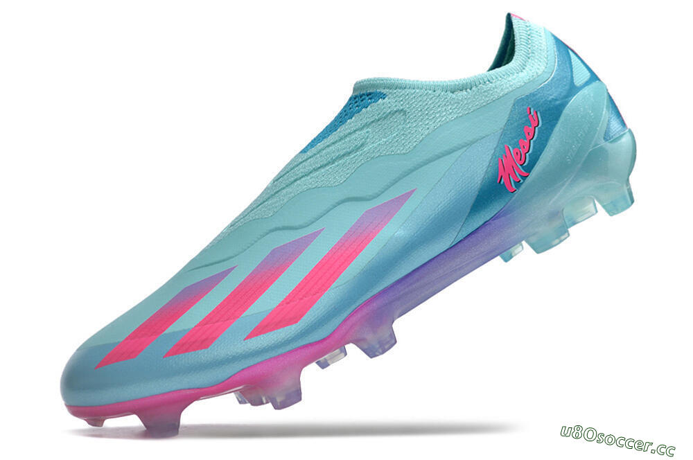 Men's Adidas X Crazyfast+ FG Firm Ground Low-Tops Football Boots - Flash Aqua/Lucid Pink/Lucid Cyan 5