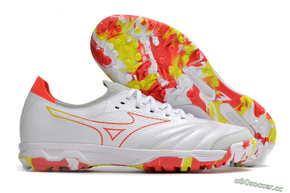 Men's Mizuno Morelia Neo TF Artificial Turf Low-Tops Football Shoes - White/Red/Yellow 2