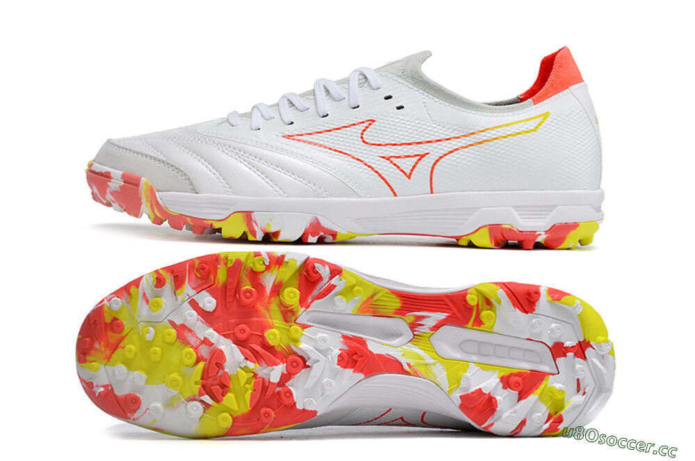 Men's Mizuno Morelia Neo TF Artificial Turf Low-Tops Football Shoes - White/Red/Yellow 1