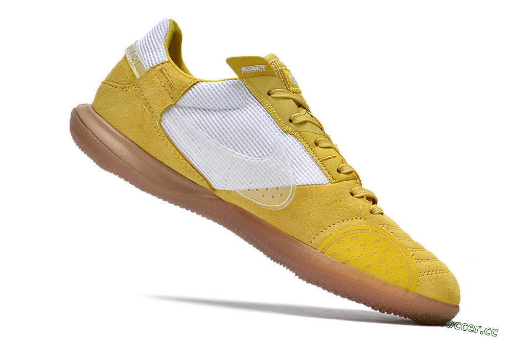 Men's Nike Street Gato IC Indoor & Futsal Low-Tops Football Shoes - White/Yellow/Brown 5