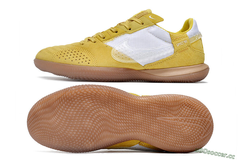 Men's Nike Street Gato IC Indoor & Futsal Low-Tops Football Shoes - White/Yellow/Brown 1