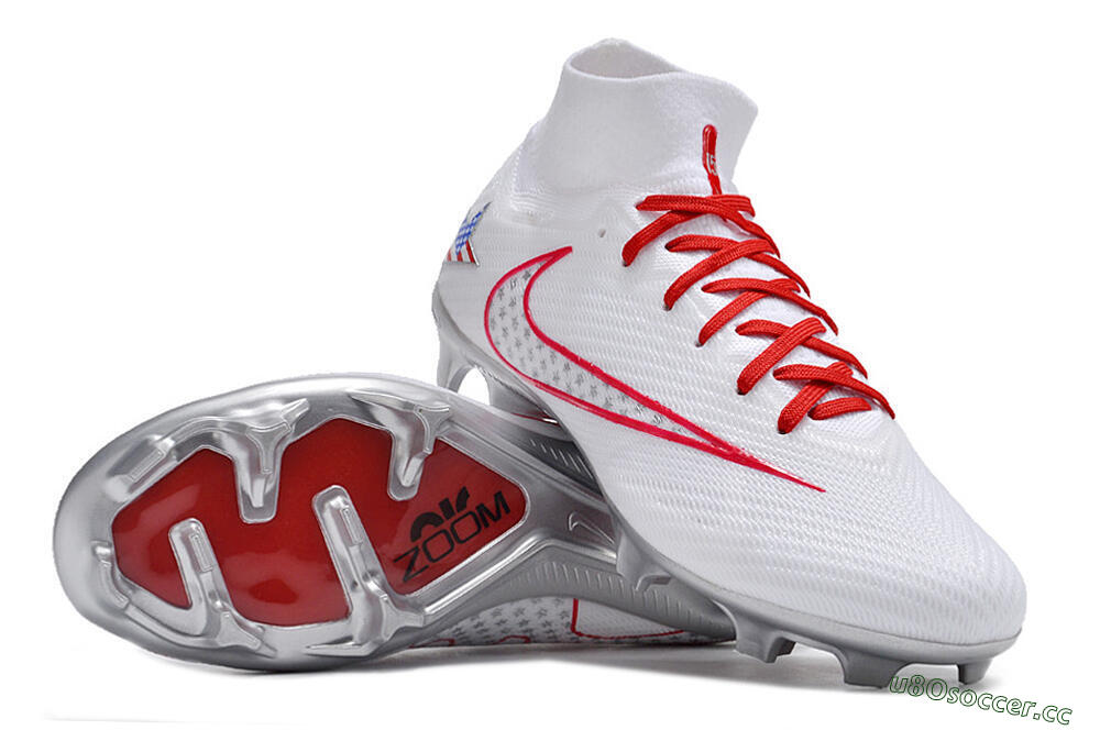 Unisex Nike Air Zoom Mercurial Superfly 9 Elite FG Firm Ground High-Tops Football Boots - White/Red/Silver 1