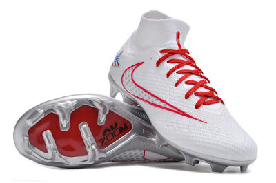 Unisex Nike Air Zoom Mercurial Superfly 9 Elite FG Firm Ground High-Tops Football Boots - White/Red/Silver