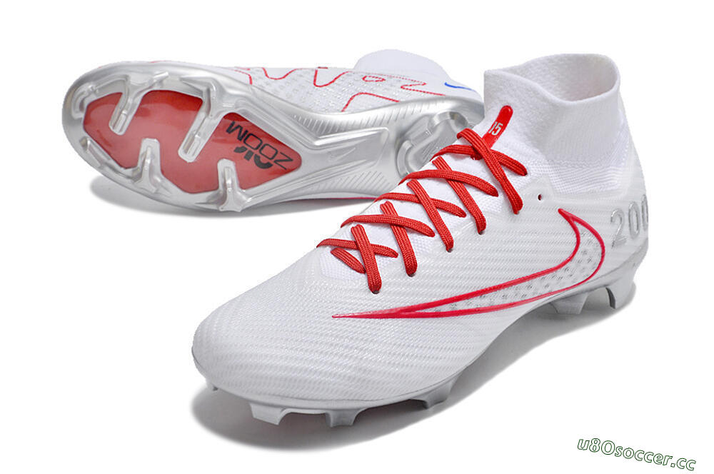Unisex Nike Air Zoom Mercurial Superfly 9 Elite FG Firm Ground High-Tops Football Boots - White/Red/Silver 3
