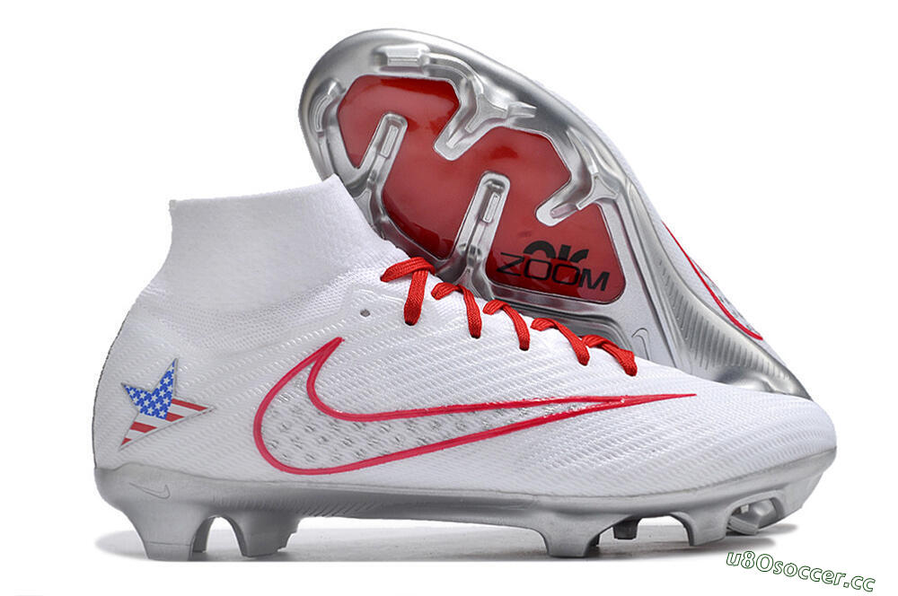 Unisex Nike Air Zoom Mercurial Superfly 9 Elite FG Firm Ground High-Tops Football Boots - White/Red/Silver 2