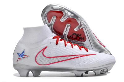Unisex Nike Air Zoom Mercurial Superfly 9 Elite FG Firm Ground High-Tops Football Boots - White/Red/Silver