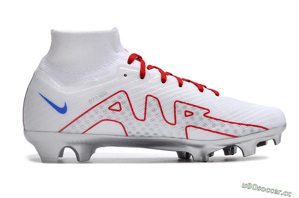 Unisex Nike Air Zoom Mercurial Superfly 9 Elite FG Firm Ground High-Tops Football Boots - White/Red/Silver 5
