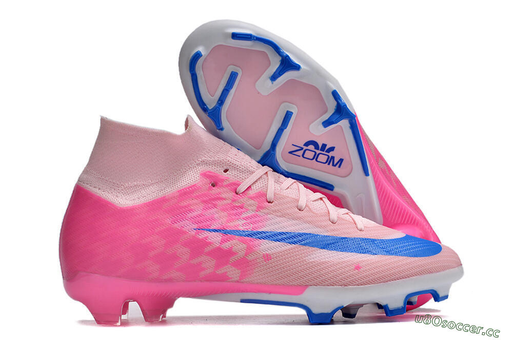 Unisex Nike Air Zoom Mercurial Superfly 9 Elite FG Firm Ground High-Tops Football Boots - Pink/Blue/White 2