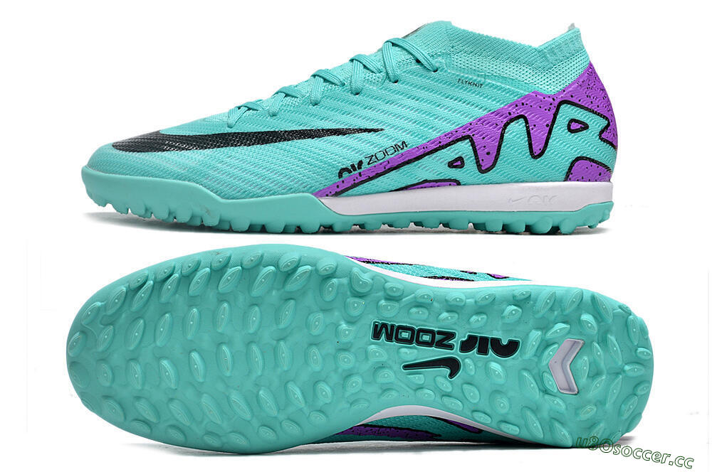 Unisex Nike Air Zoom Mercurial Vapor 15 Elite TF Artificial Turf Low-Tops Football Shoes - Turquoise/Black/White/Purple 1
