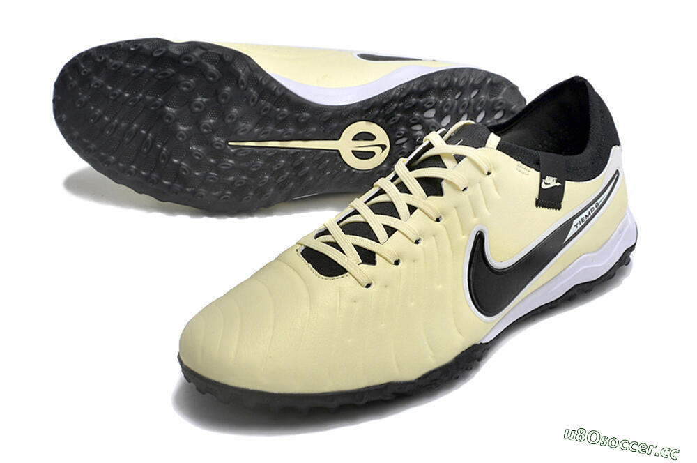 Men's Nike Tiempo Legend X Pro TF Artificial Turf Low-Tops Football Shoes - Beige/Black/White 3