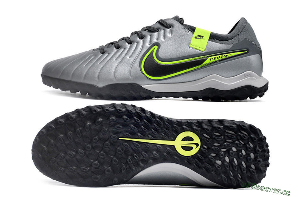 Men's Nike Tiempo Legend X Pro TF Artificial Turf Low-Tops Football Shoes - Silver/Black/Yellow 1