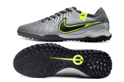 Men's Nike Tiempo Legend X Pro TF Artificial Turf Low-Tops Football Shoes - Silver/Black/Yellow