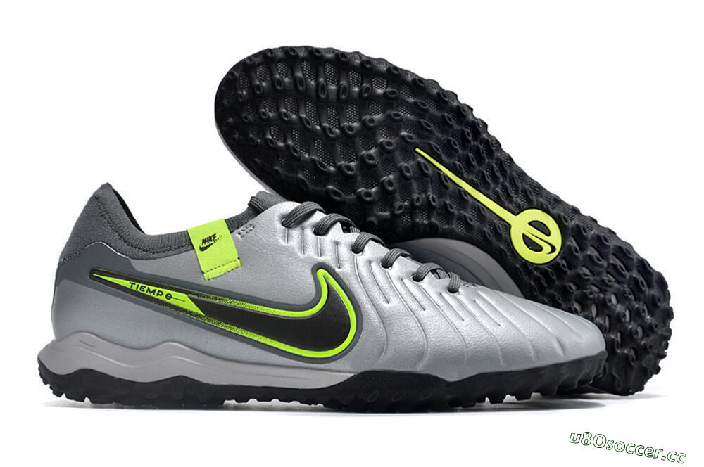 Men's Nike Tiempo Legend X Pro TF Artificial Turf Low-Tops Football Shoes - Silver/Black/Yellow 2