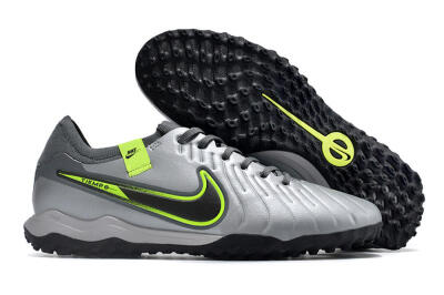 Men's Nike Tiempo Legend X Pro TF Artificial Turf Low-Tops Football Shoes - Silver/Black/Yellow