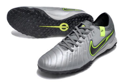 Men's Nike Tiempo Legend X Pro TF Artificial Turf Low-Tops Football Shoes - Silver/Black/Yellow