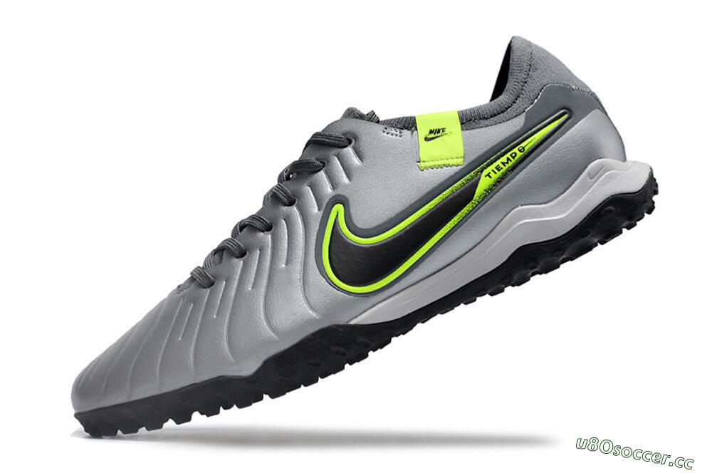 Men's Nike Tiempo Legend X Pro TF Artificial Turf Low-Tops Football Shoes - Silver/Black/Yellow 5