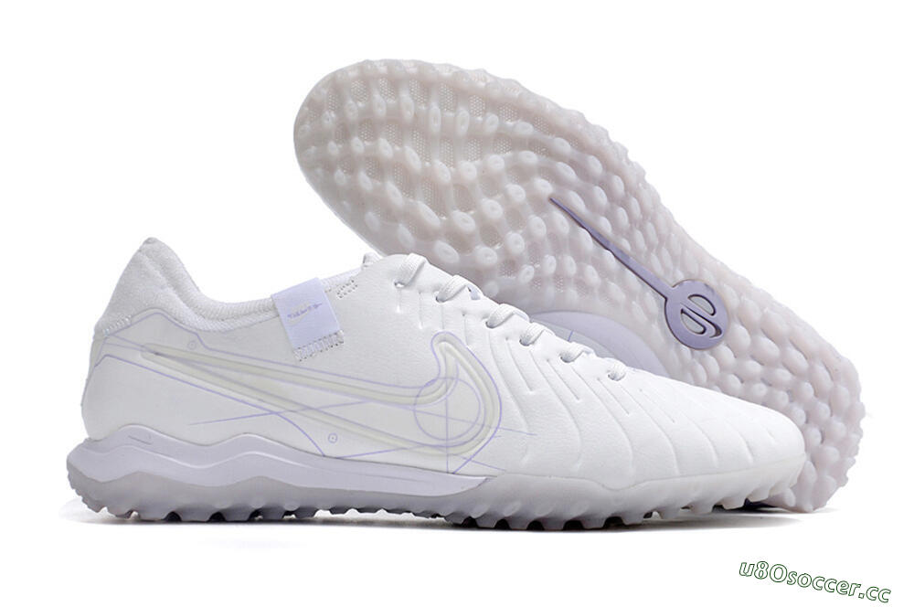 Men's Nike Tiempo Legend X Pro TF Artificial Turf Low-Tops Football Shoes - White/Purple 2