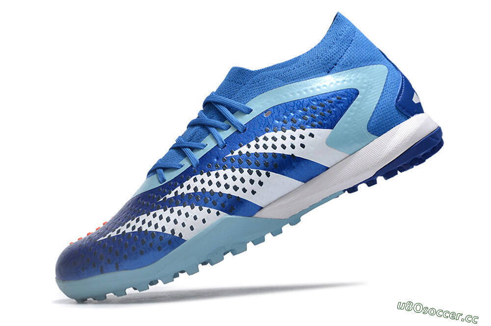 Men's Adidas Predator Accuracy.1 TF Artificial Turf High-Tops Football Shoes - Blue/White/Orange 5