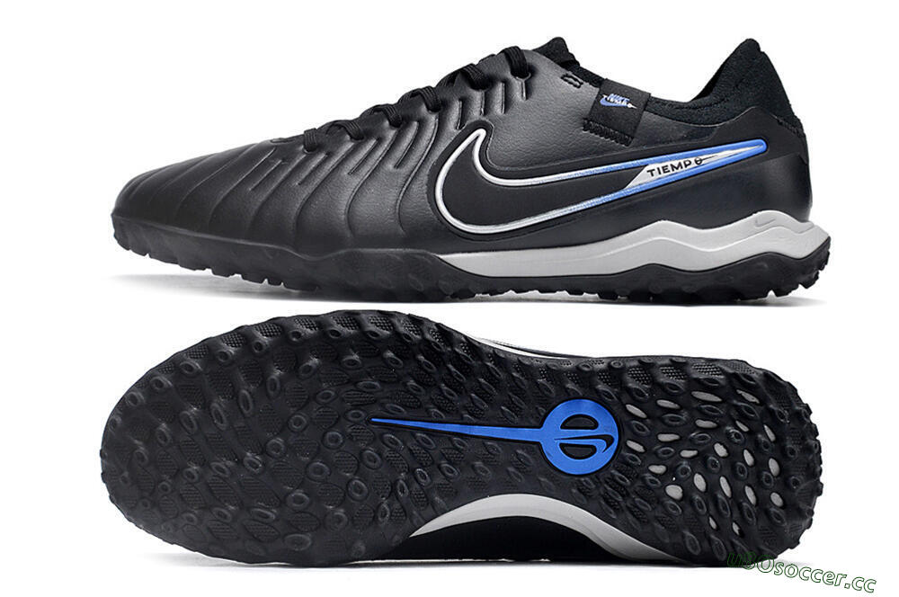 Men's NikeTiempo Legend 10 TF Artificial Turf Low-Tops Football Shoes - Black/Blue/White 1