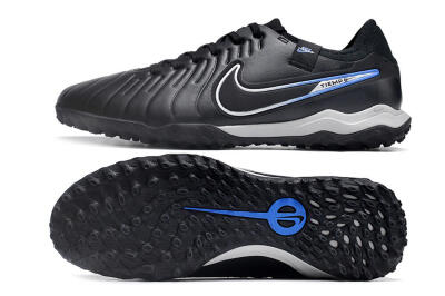 Men's NikeTiempo Legend 10 TF Artificial Turf Low-Tops Football Shoes - Black/Blue/White