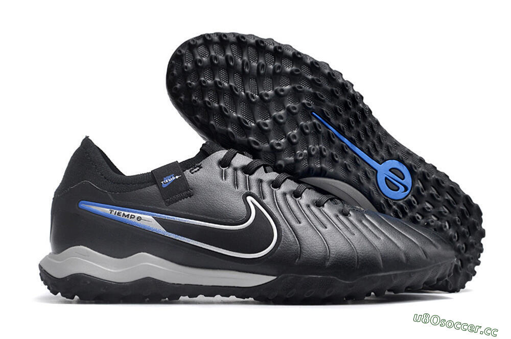 Men's NikeTiempo Legend 10 TF Artificial Turf Low-Tops Football Shoes - Black/Blue/White 2