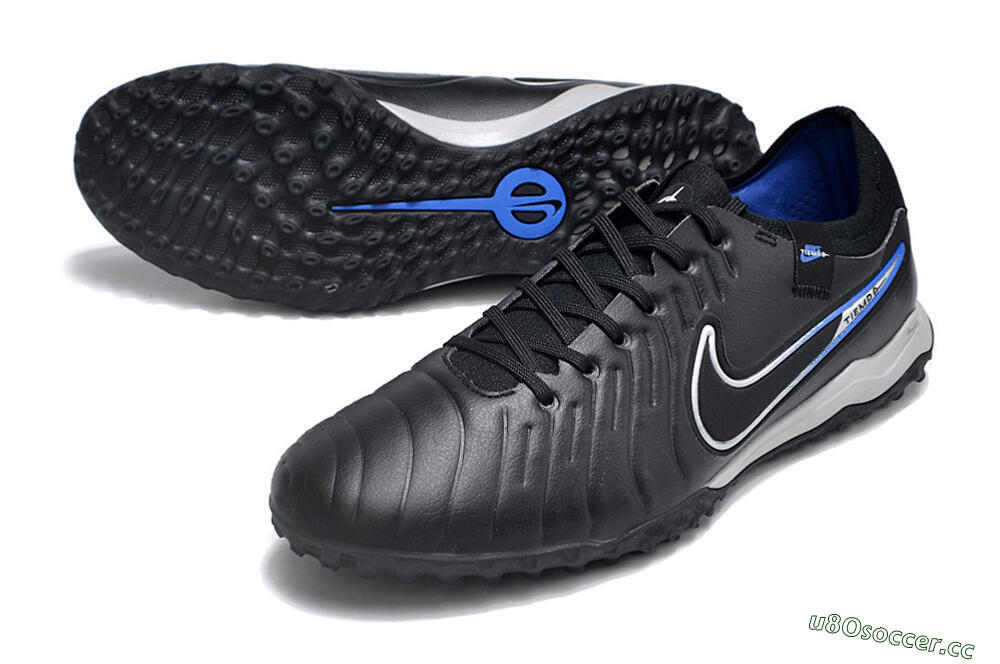 Men's NikeTiempo Legend 10 TF Artificial Turf Low-Tops Football Shoes - Black/Blue/White 3