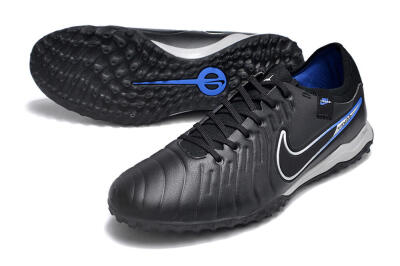 Men's NikeTiempo Legend 10 TF Artificial Turf Low-Tops Football Shoes - Black/Blue/White